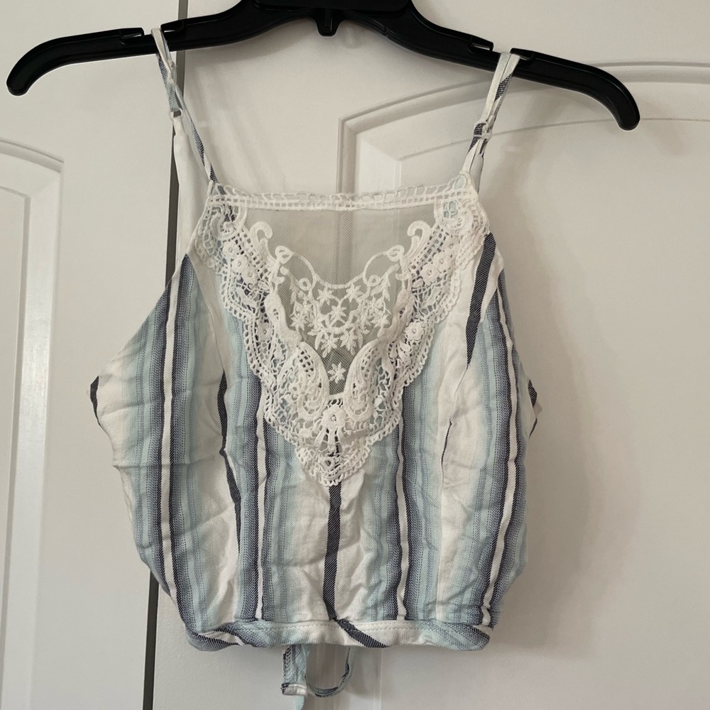 Striped and Lace Cami Crop Top Medium